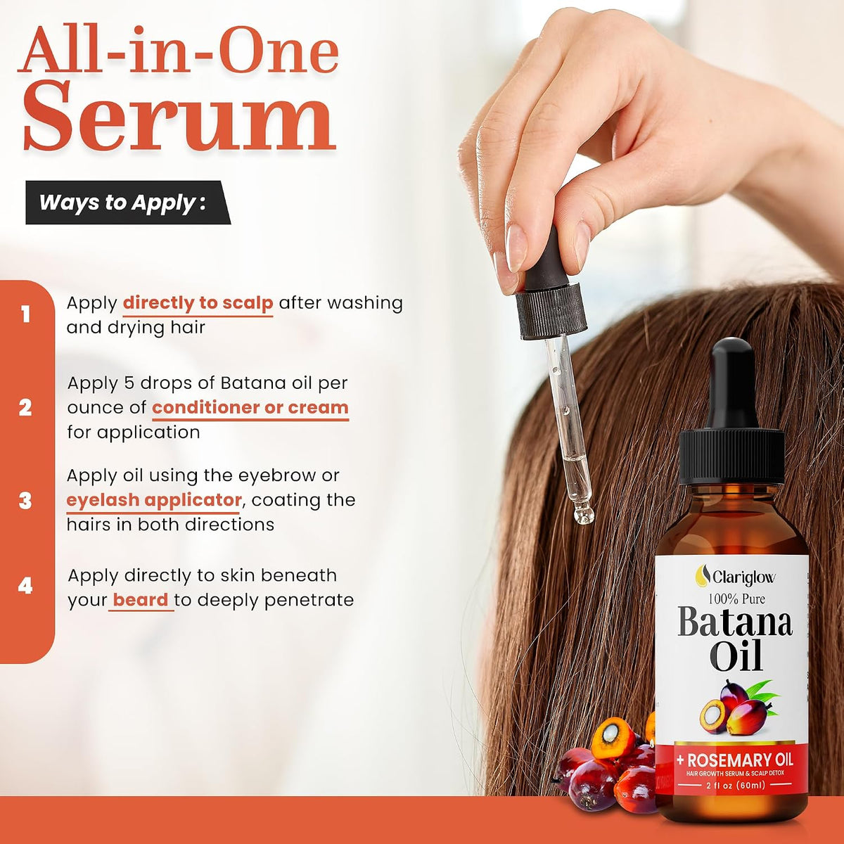 100% Pure Batana Oil for Hair Growth with Rosemary Serum | Batana Natural Hair Growth Oil Serum (2 Fl Oz) Aceite De Batana